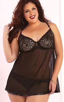 Sheer Open Back Babydoll Plus Size - panties.com