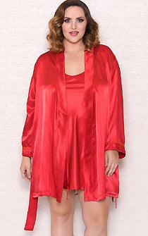 Red Satin 2pc Penoir Set Queen - panties.com