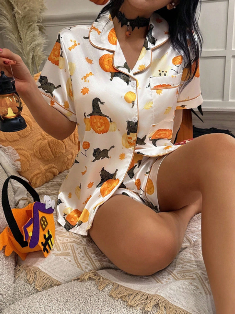 Velvet Pumpkin Spell Pajama Set 🎃✨