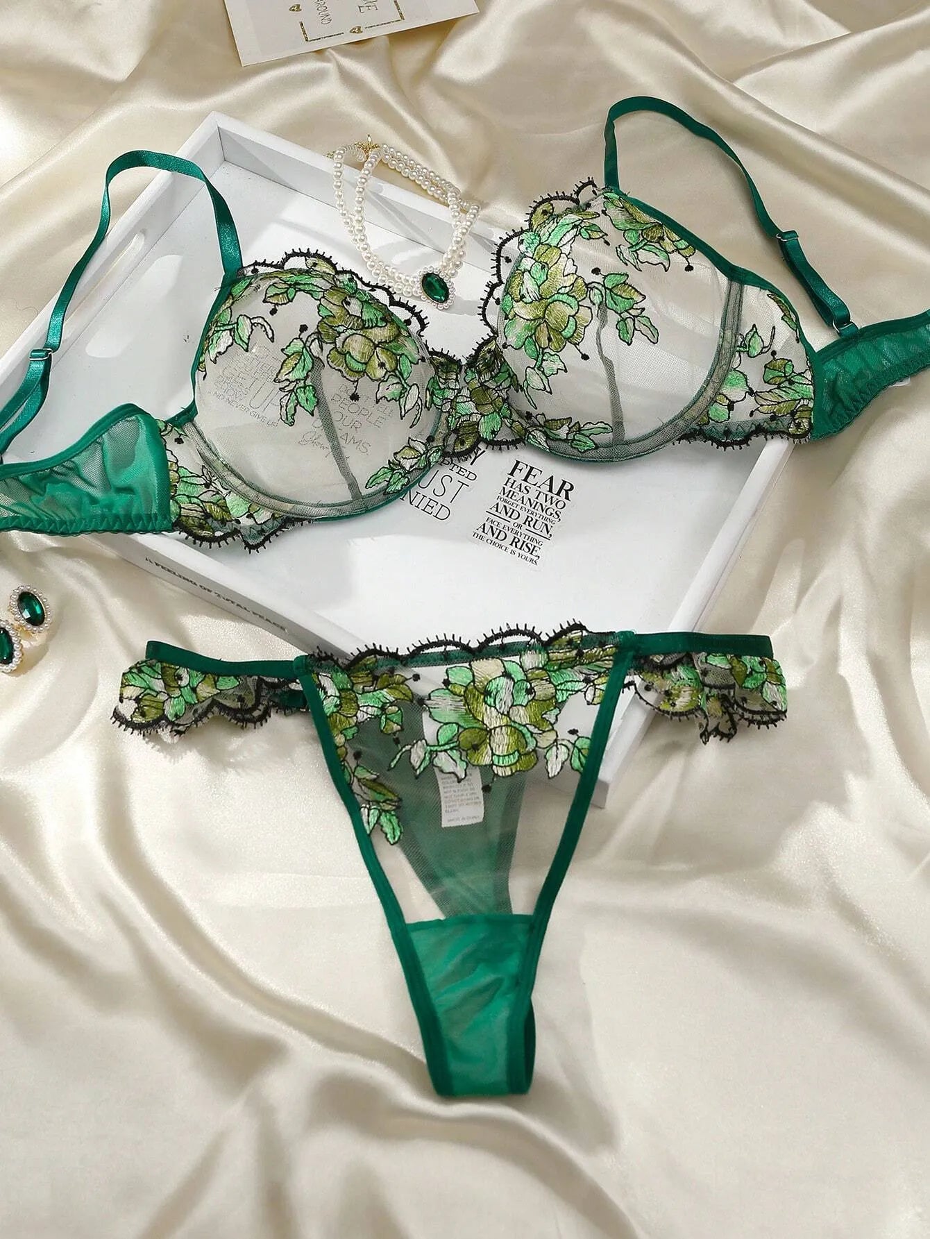 🌸SH™ Romantic Floral Embroidery Lace Bra & Panty Set – Elegant Women’s Lingerie