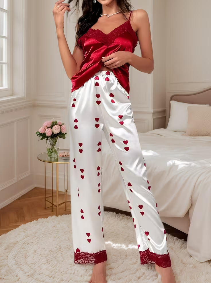 Midnight Hearts Satin PJ Set