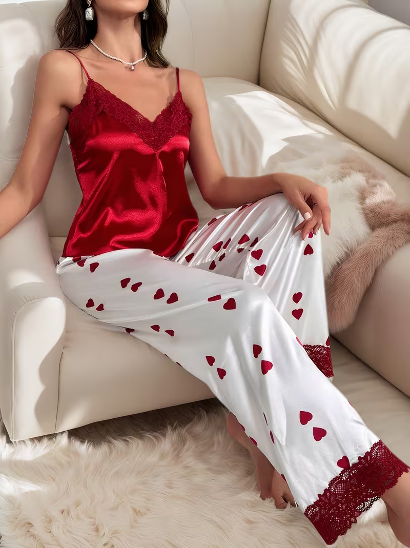 Midnight Hearts Satin PJ Set
