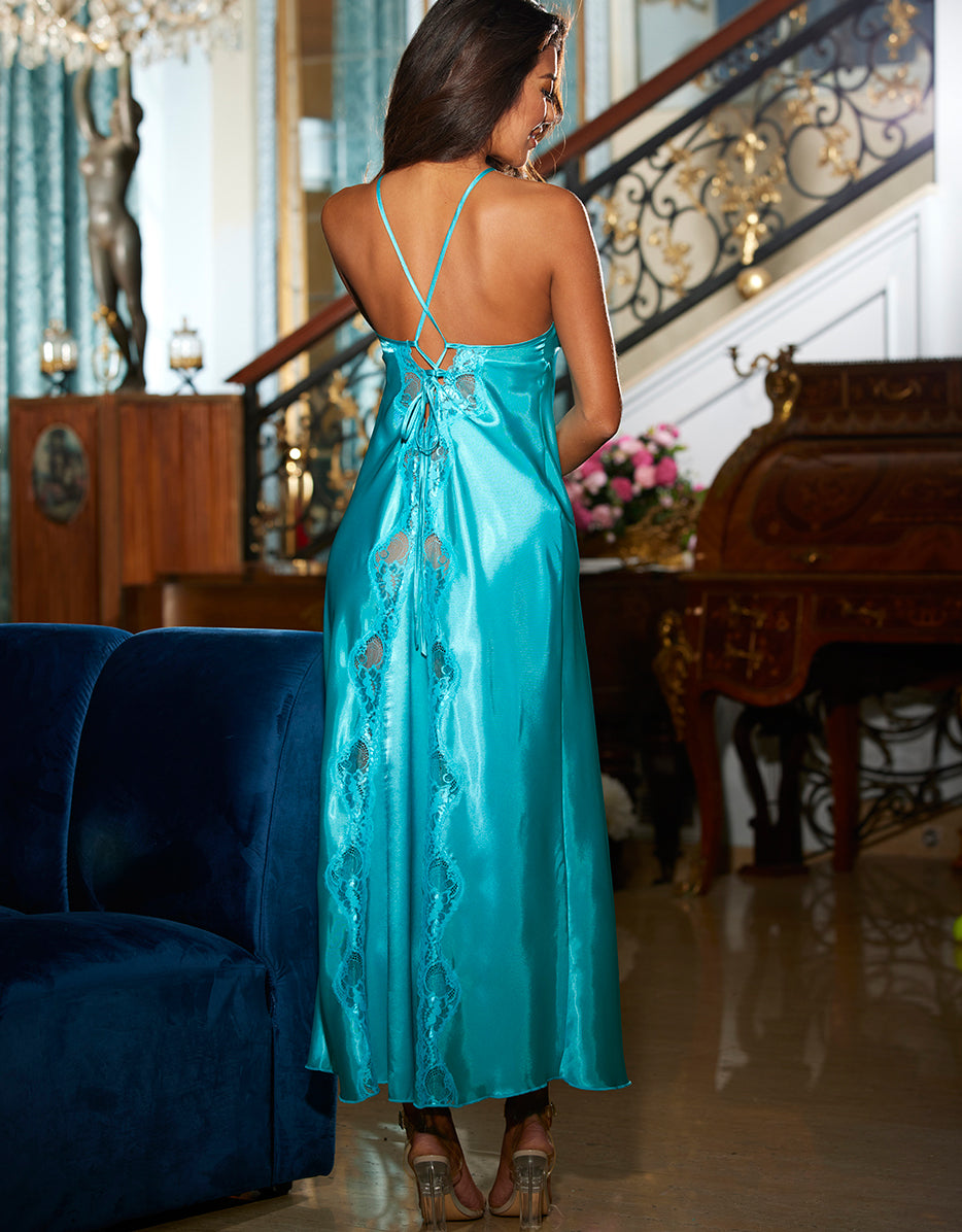 Blue Wine Slinky Satin Gown