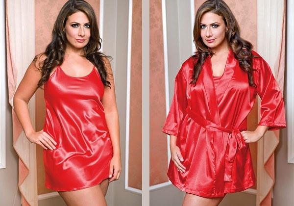 Red Passions 2pc Satin Penoir Set Plus Size - panties.com