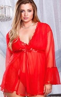 Christmas Chiffon Nightie & Robe 2pc Set Plus Size - panties.com