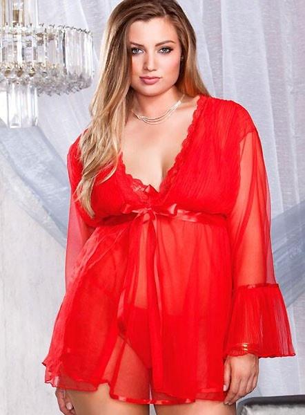 Christmas Chiffon Nightie & Robe 2pc Set Plus Size - panties.com