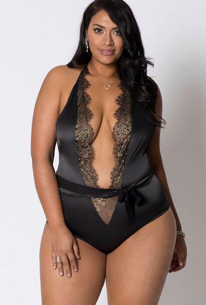 Gold Foil Deep Plunge Teddy - panties.com