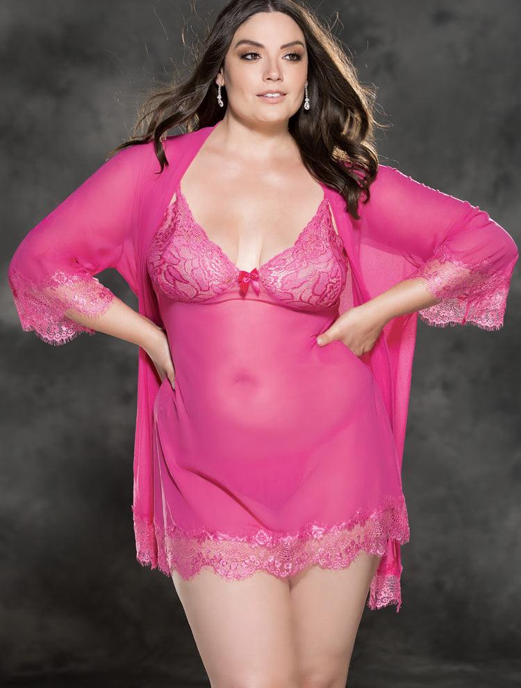 Hot Pink Peignoir Set Queen - panties.com