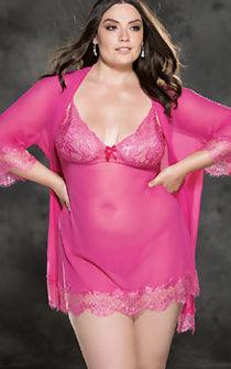 Hot Pink Peignoir Set Queen - panties.com