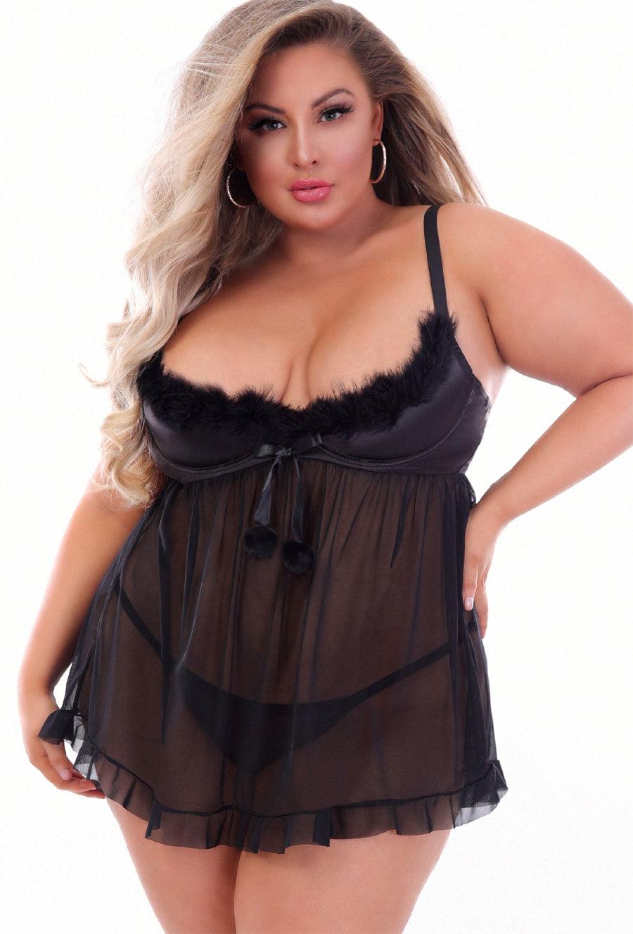 Black Jingle Babydoll Set - panties.com