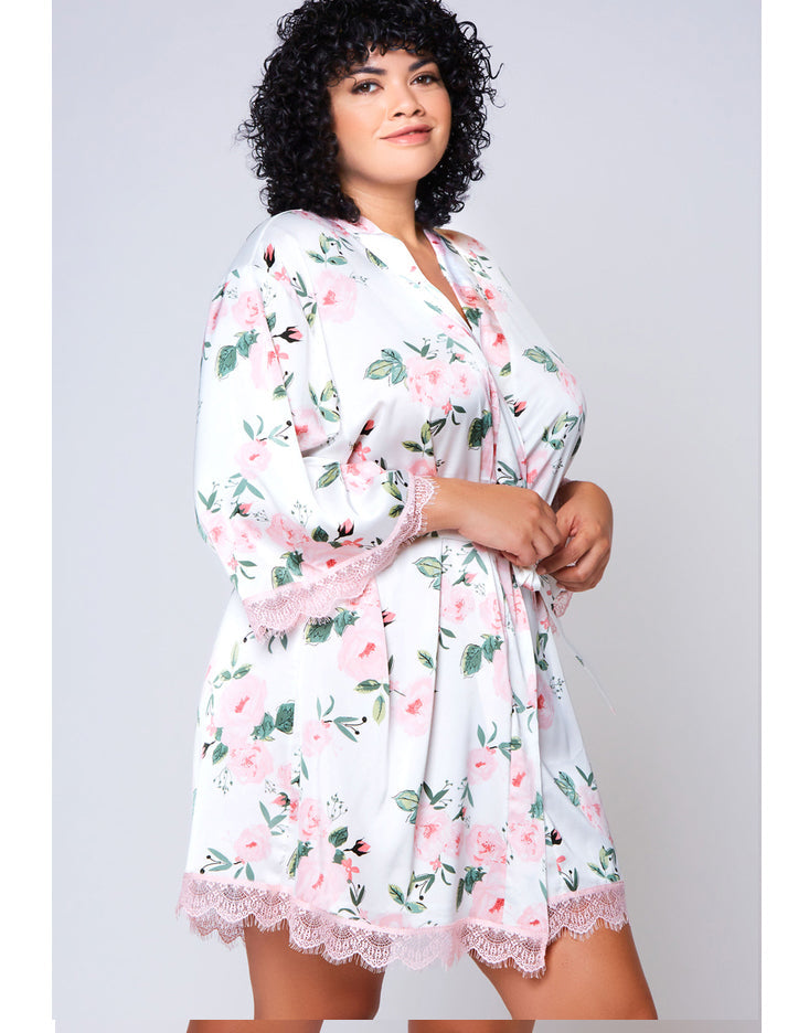 Pink Peonies Satin Nightie or Robe Queen