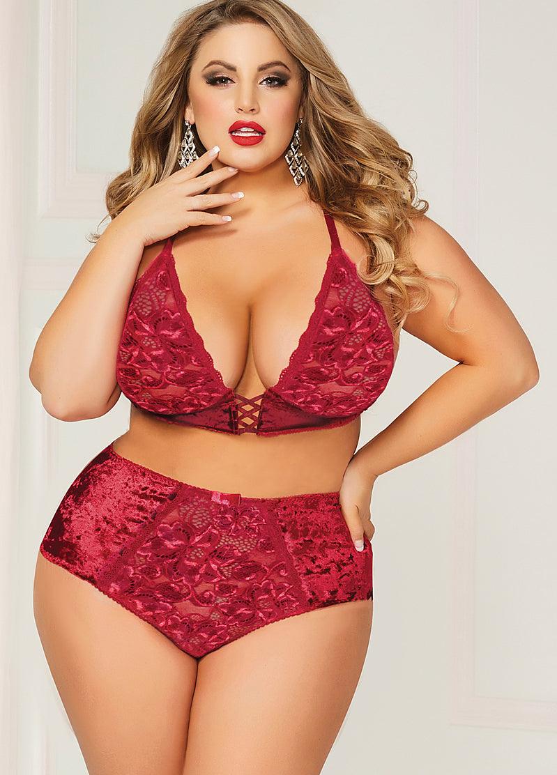 Red Velvet Bra & Panty Set Queen - panties.com